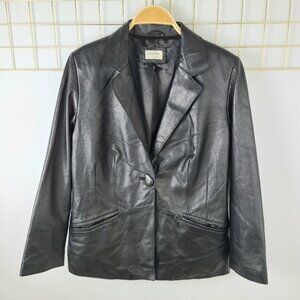 Black Genuine Lamb Leather One-Button Classic Blazer